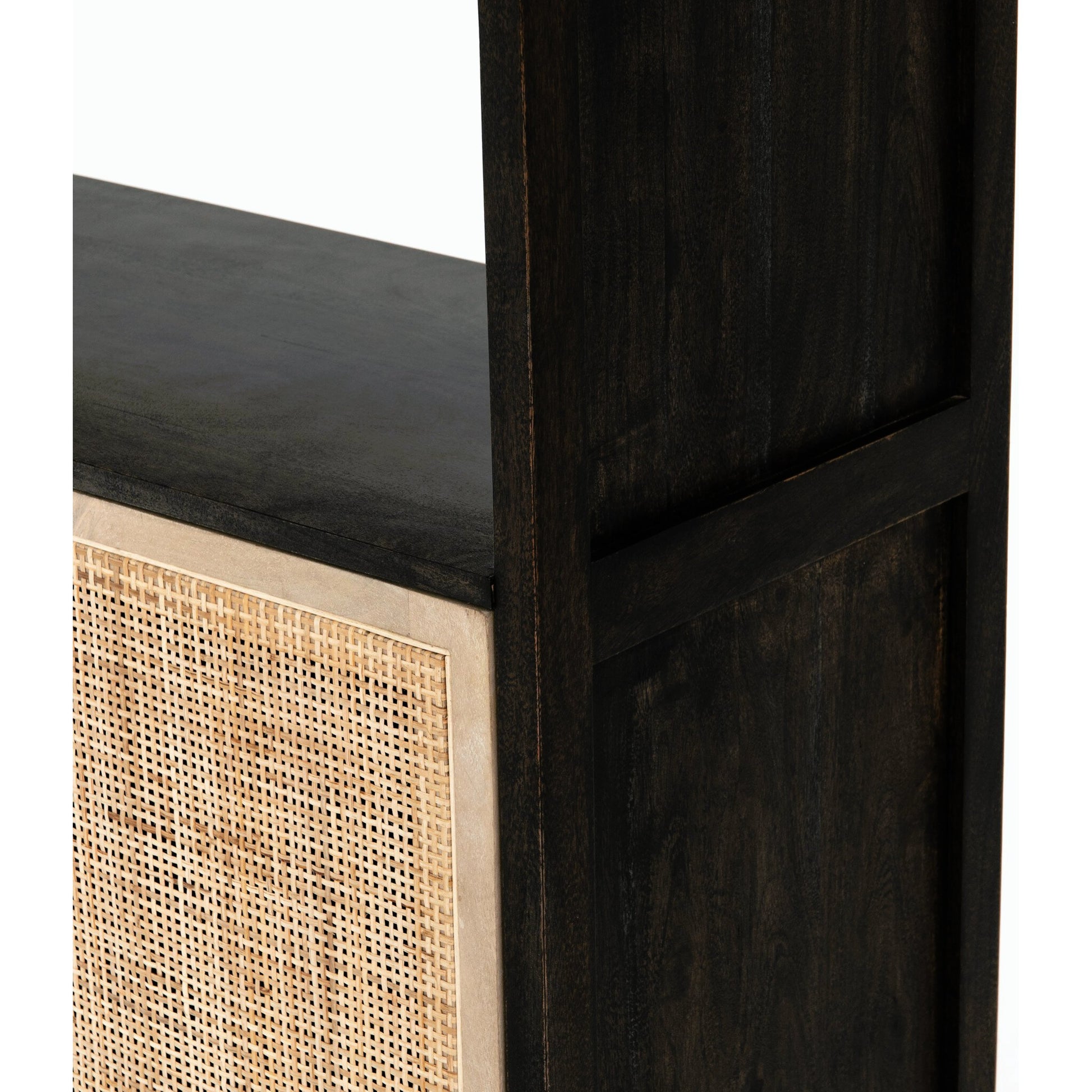 Caprice Bookshelf by Four Hands in washed black. Made from solid acacia in a modern style.