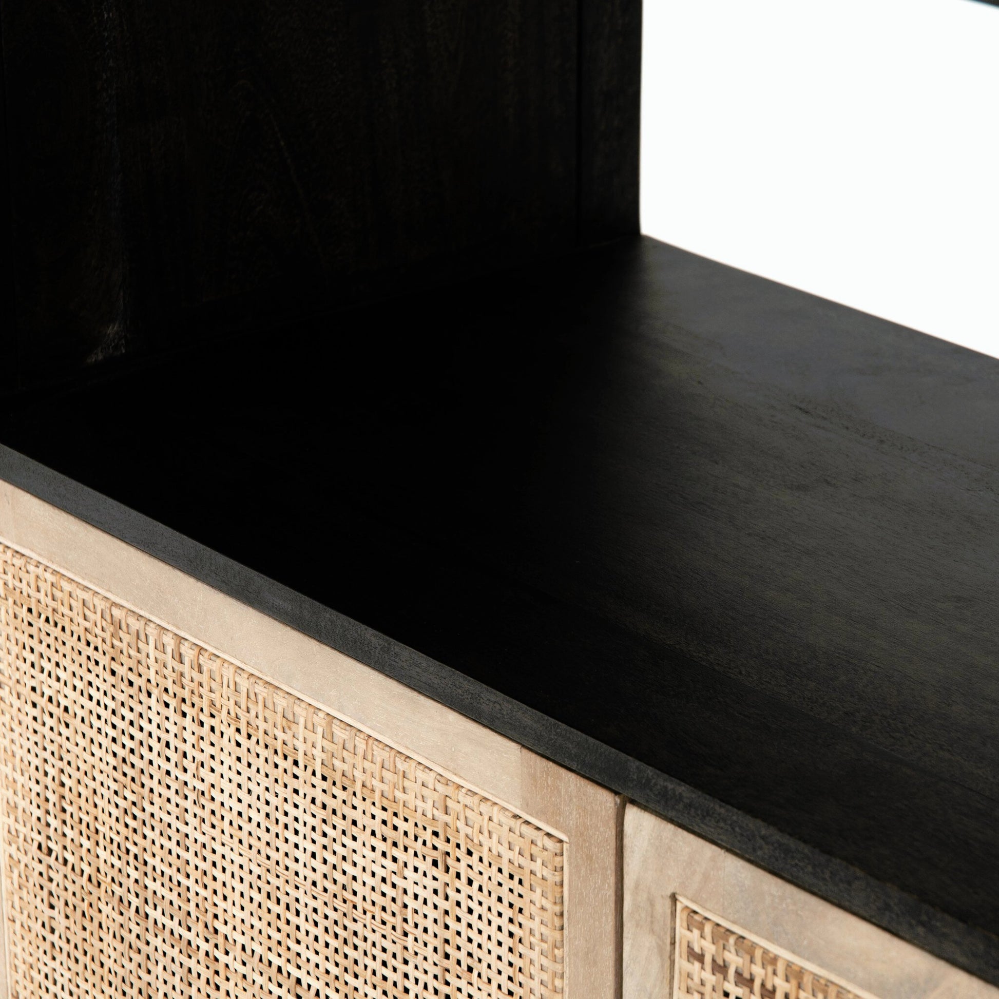 Caprice Bookshelf by Four Hands in washed black. Made from solid acacia in a modern style.