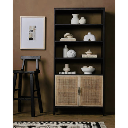Caprice Bookshelf by Four Hands in washed black. Made from solid acacia in a modern style.