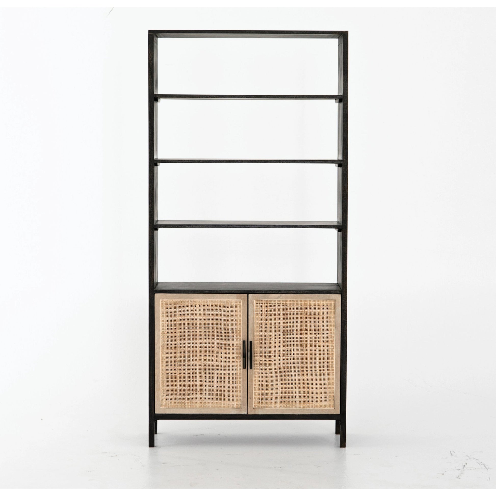 Caprice Bookshelf by Four Hands in washed black. Made from solid acacia in a modern style.