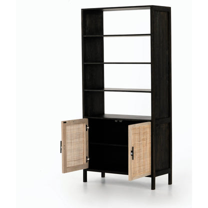 Caprice Bookshelf by Four Hands in washed black. Made from solid acacia in a modern style.