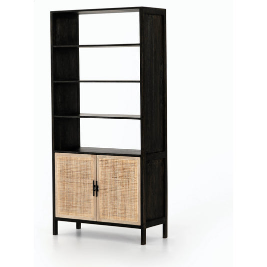 Caprice Bookshelf by Four Hands in washed black. Made from solid acacia in a modern style.