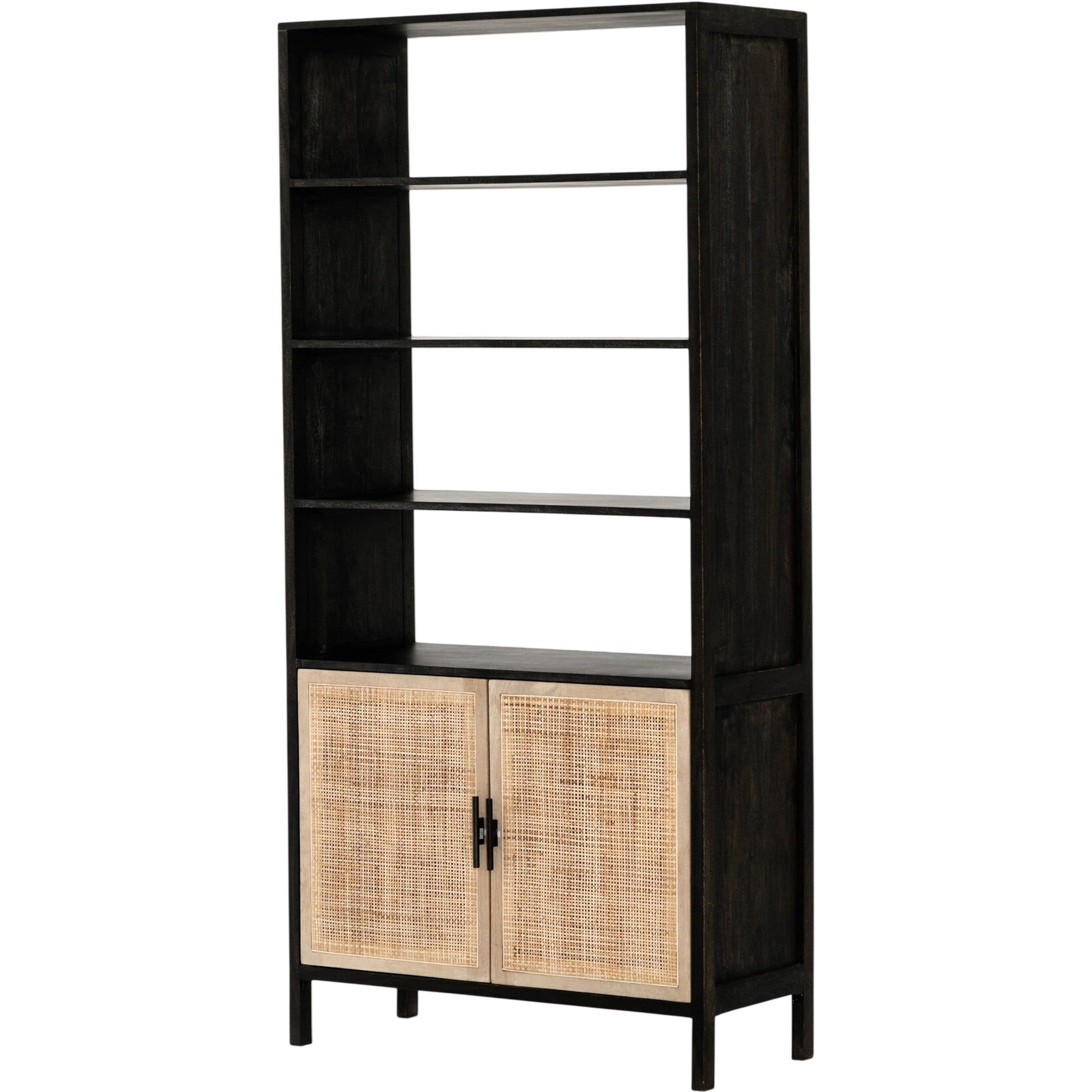 Caprice Bookshelf by Four Hands in washed black. Made from solid acacia in a modern style.