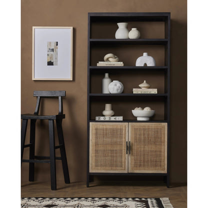 Caprice Bookshelf by Four Hands in washed black. Made from solid acacia in a modern style.