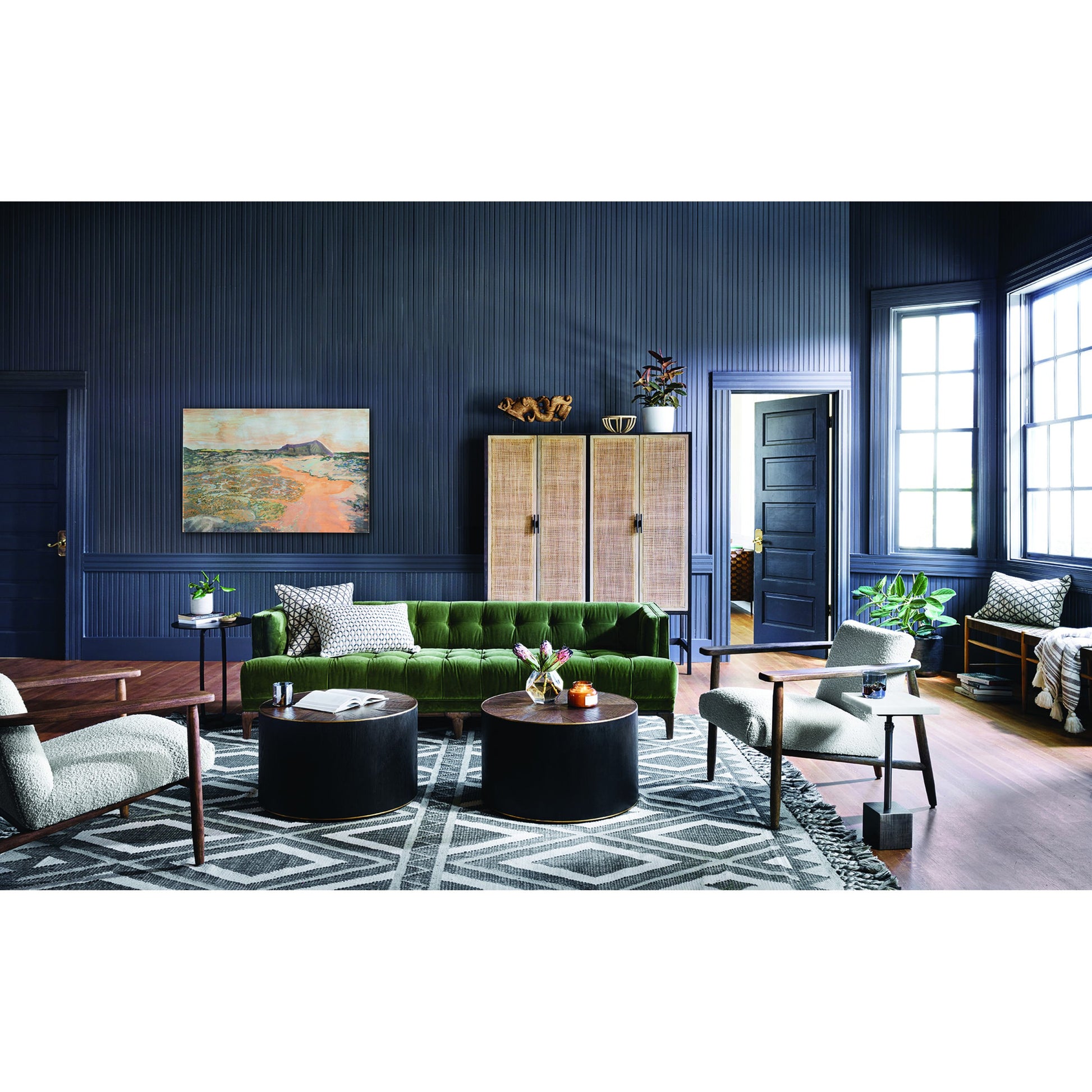 Caprice Cabinet by Four Hands in black wash mango, black natural cane. Made from cane, solid mango in a eclectic & global style.