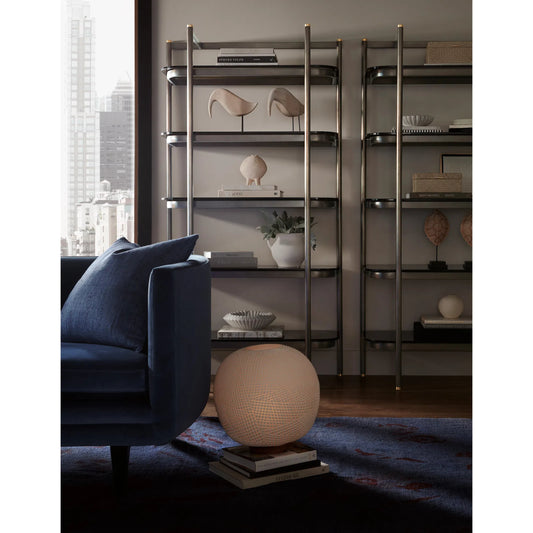 Grayson Etagere by Hooker Furniture in black metal with smoked glass. Made from unique in a unique style.