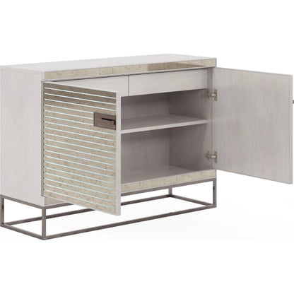 Mezzanine Hall Chest by A.R.T. Furniture in dove gray. Made from parawood, poplar solids, maple veneer, mirror, steel in a modern style.