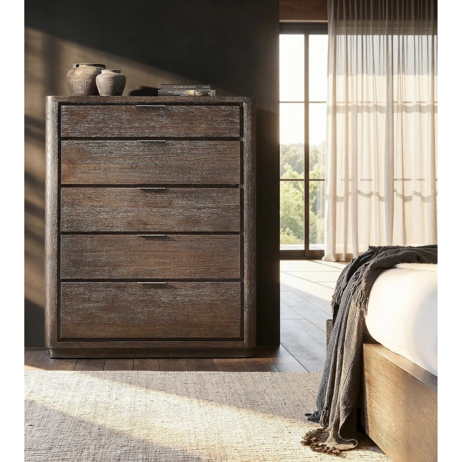 Outline Tall Drawer Chest by Bernhardt in cassel. Made from wood in a transitional style.