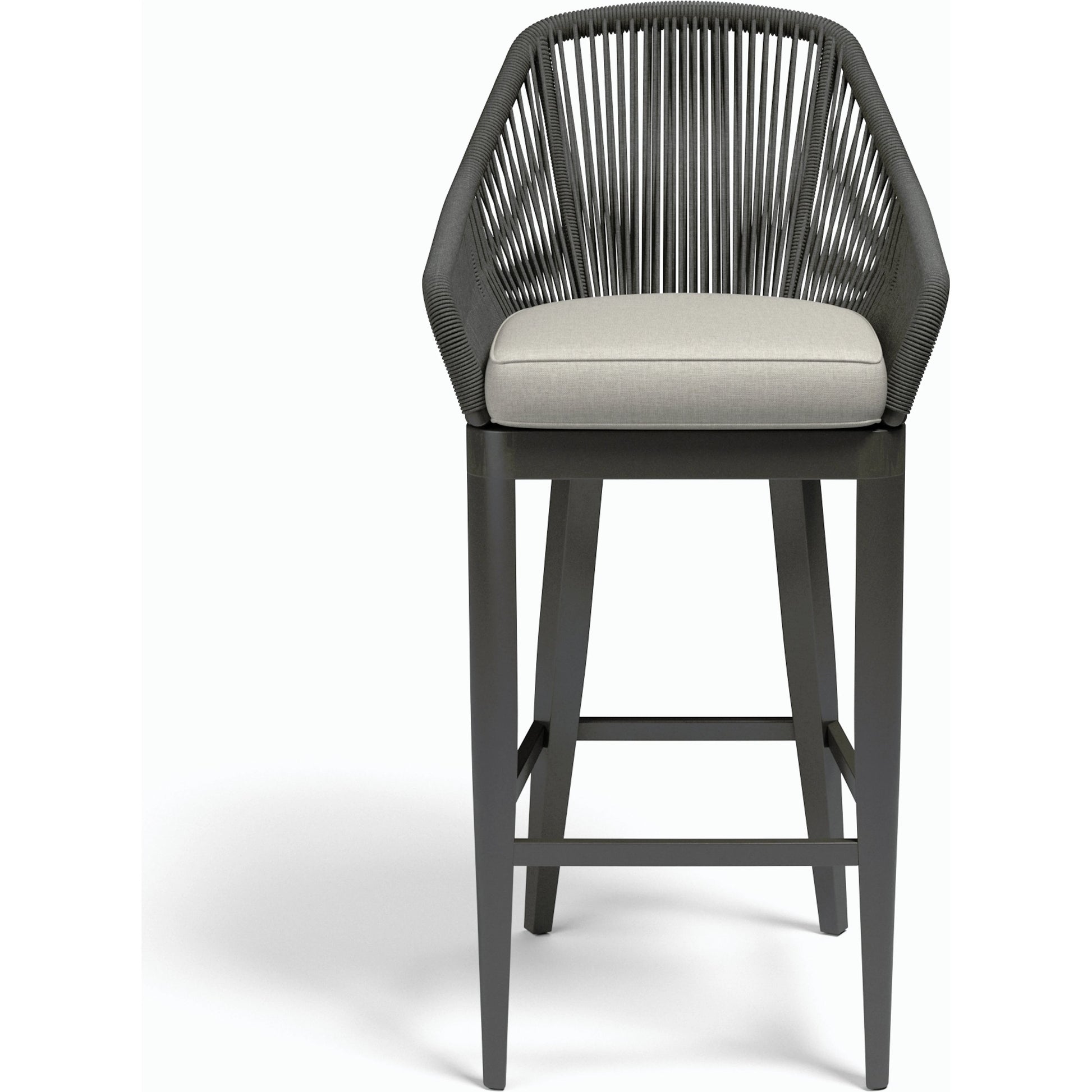 Milano Outdoor Barstool by Sunset West in slate. Made from olefin rope in a coastal style.