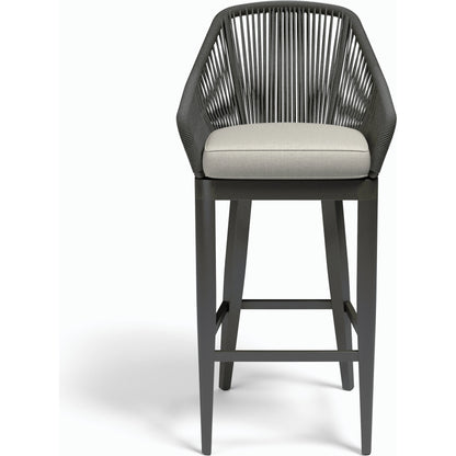 Milano Outdoor Barstool by Sunset West in slate. Made from olefin rope in a coastal style.