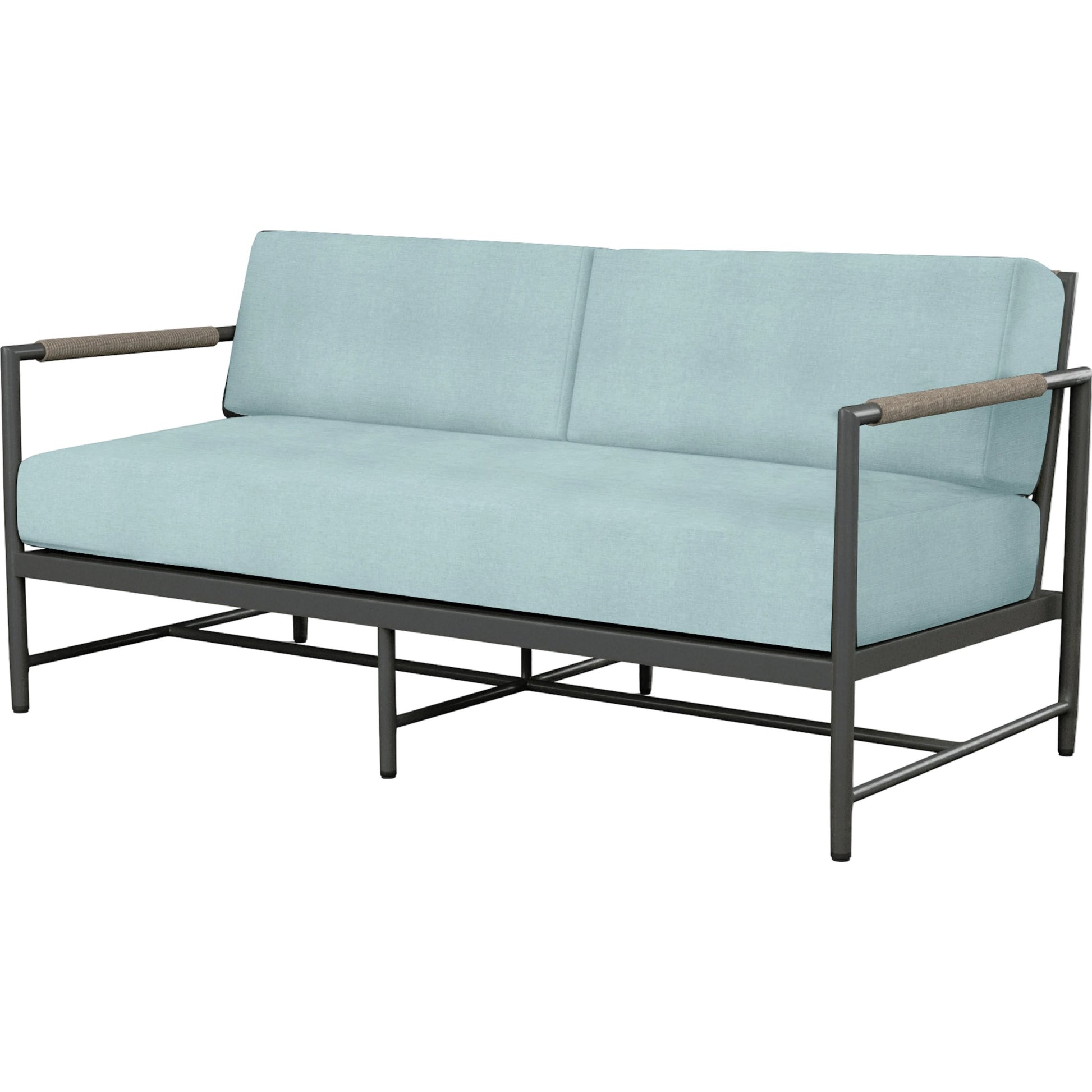 Pietra Outdoor Loveseat by Sunset West in graphite. Made from olefin rope in a modern style.
