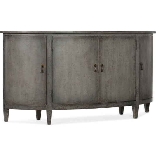 Ciao Bella Buffet by Hooker Furniture in speckled gray. Made from maple veneers, felt panel, silverware tray, solid-wood edge top in a traditional style.