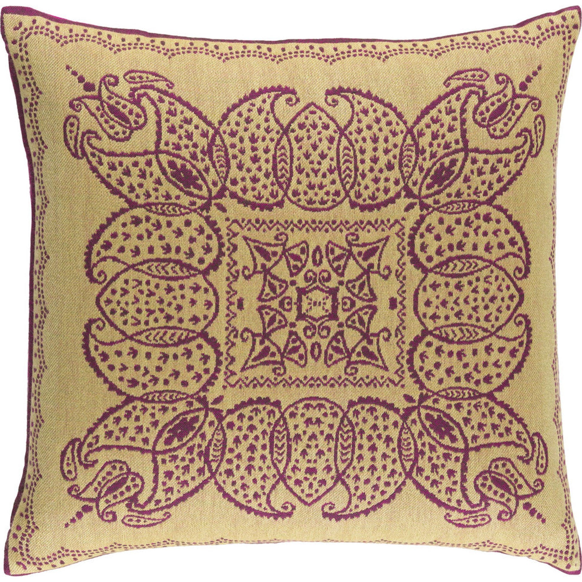 Indira Pillow - 5735 by Surya in mustard, magenta. Made from 100% wool in a modern style.