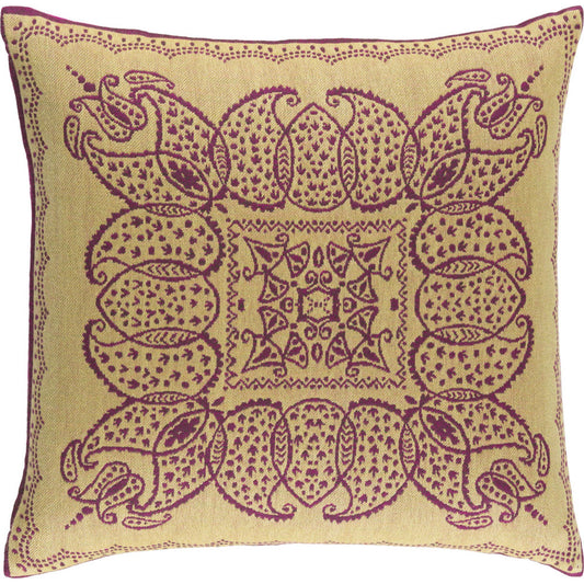 Indira Pillow - 5735 by Surya in magenta, gold. Made from 100% wool in a modern style.