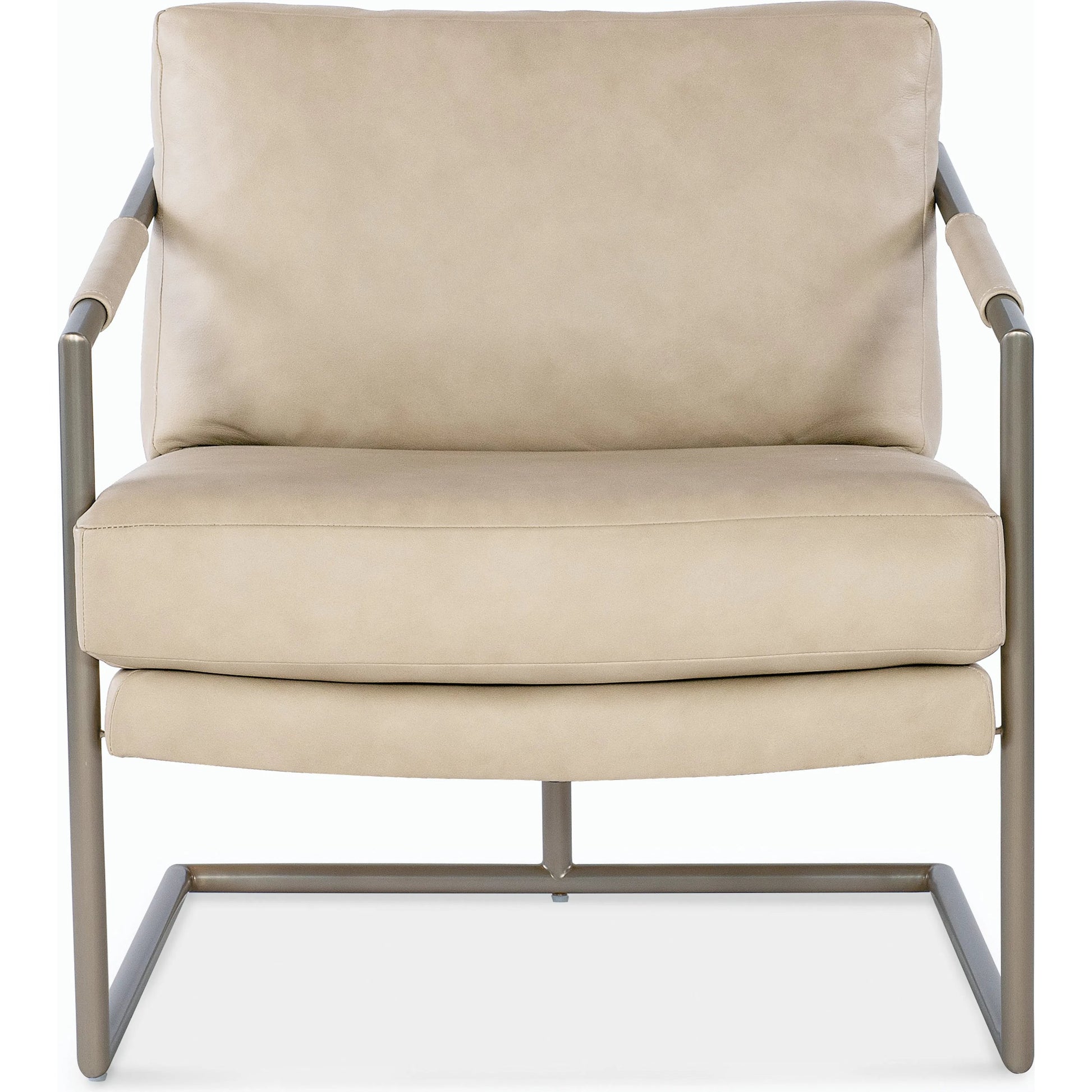 Moody Metal Chair by Hooker Furniture in beige. Made from leather and polished stainless steel in a modern style.