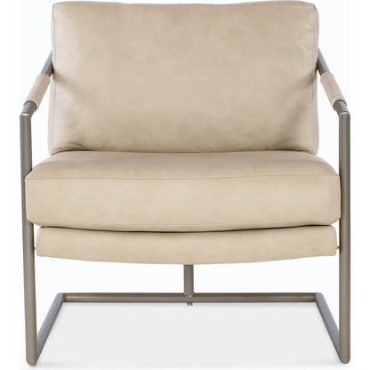Moody Metal Chair by Hooker Furniture in beige. Made from leather and polished stainless steel in a modern style.