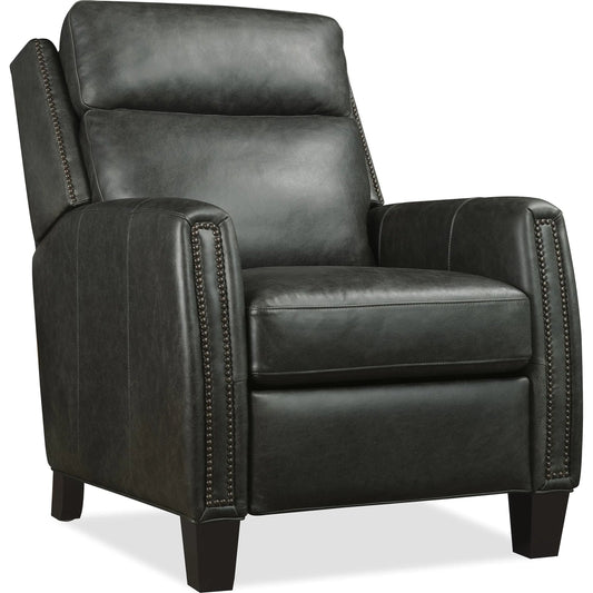 Jacklyn Power Recliner with Pop-Up Headrest by Hooker Furniture in dark wood. Made from leather in a traditional style.