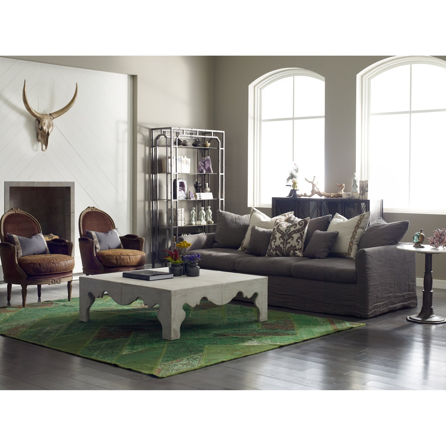 005 SI-1716011 | Lifestyle | Lucy Side Table by Four Hands in carbon wash, white marble. Made from solid marble, iron, engineered hardwood in a modern style.