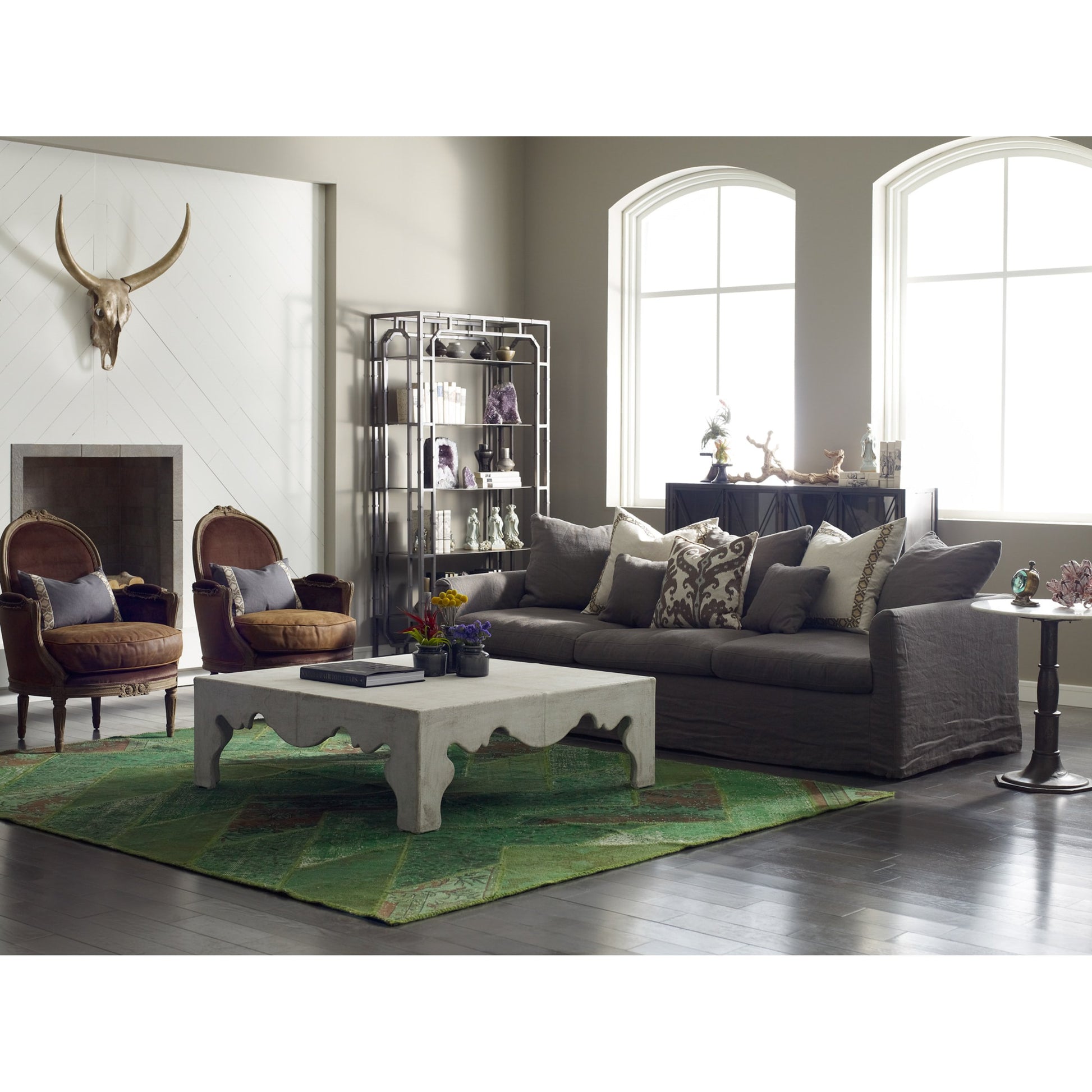 Lucy Side Table by Four Hands in carbon wash, white marble. Made from solid marble, iron, engineered hardwood in a modern style.