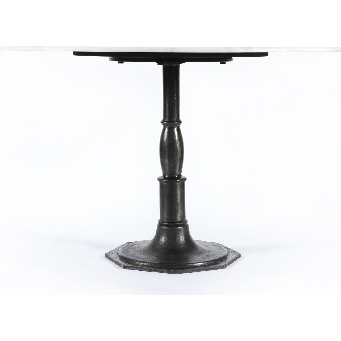 002 S-338927 | Additional Silo | Lucy Round Dining Table by Four Hands in carbon wash, white marble and carbon wash. Made from solid marble, iron, engineered hardwood in a traditional style.