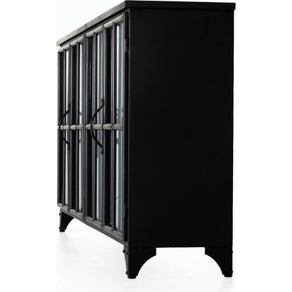 Camila Sideboard by Four Hands in painted white, black and tempered glass, painted white, black. Made from iron in a eclectic & global style.