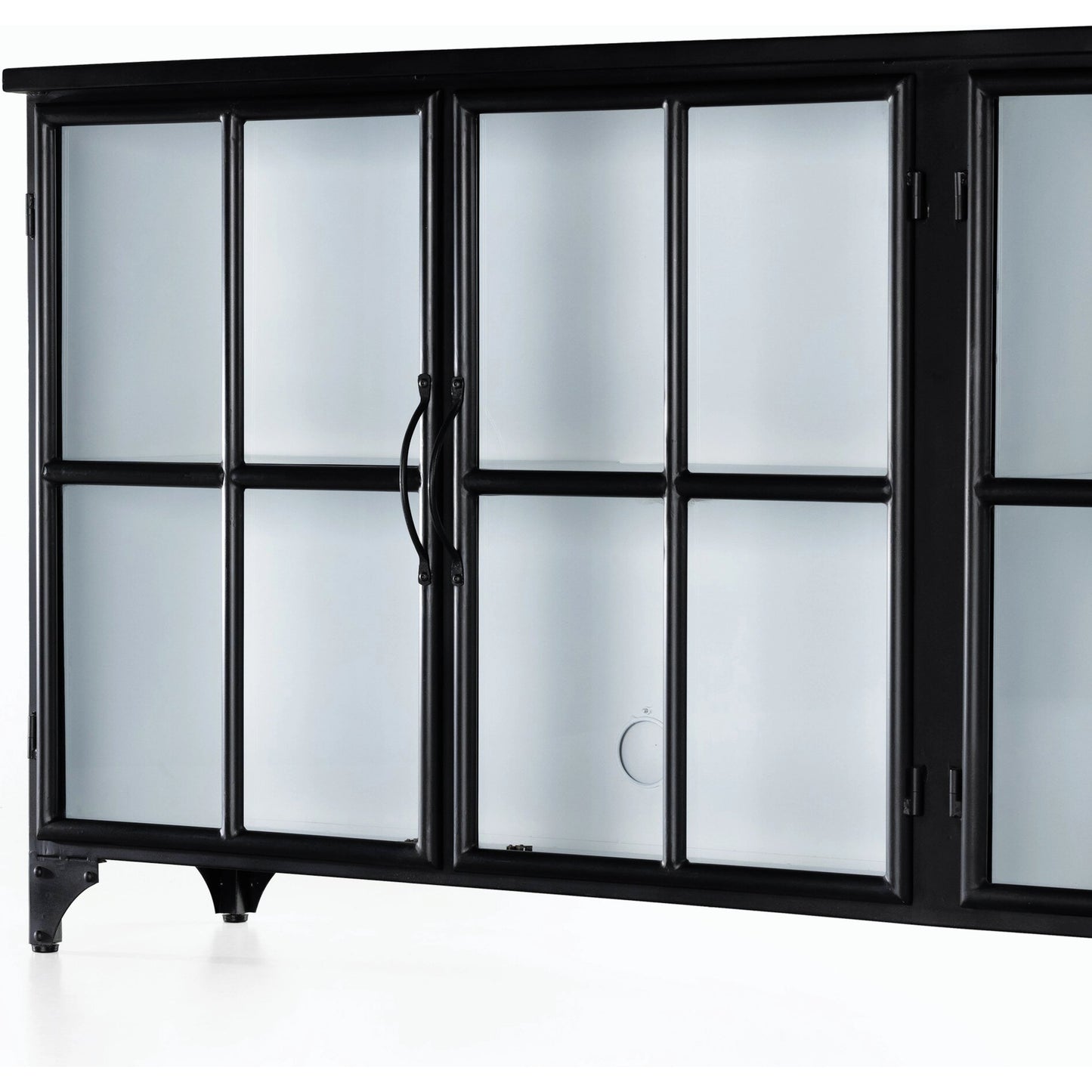 037 S-279203 | Closeup | Camila Sideboard by Four Hands in painted white, black and tempered glass, painted white, black. Made from iron in a eclectic & global style.