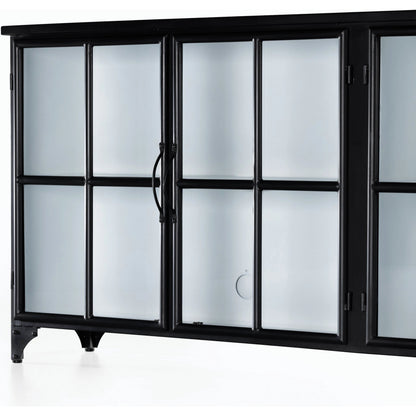 Camila Sideboard by Four Hands in painted white, black and tempered glass, painted white, black. Made from iron in a eclectic & global style.
