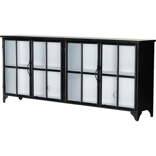 Camila Sideboard by Four Hands in painted white, black and tempered glass, painted white, black. Made from iron in a eclectic & global style.