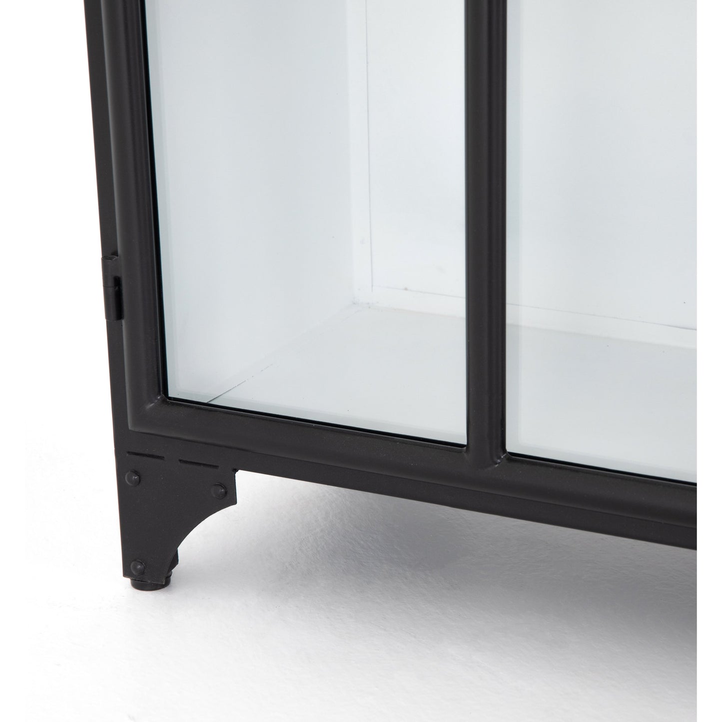 016 S-279203 | Closeup | Camila Sideboard by Four Hands in painted white, black and tempered glass, painted white, black. Made from iron in a eclectic & global style.