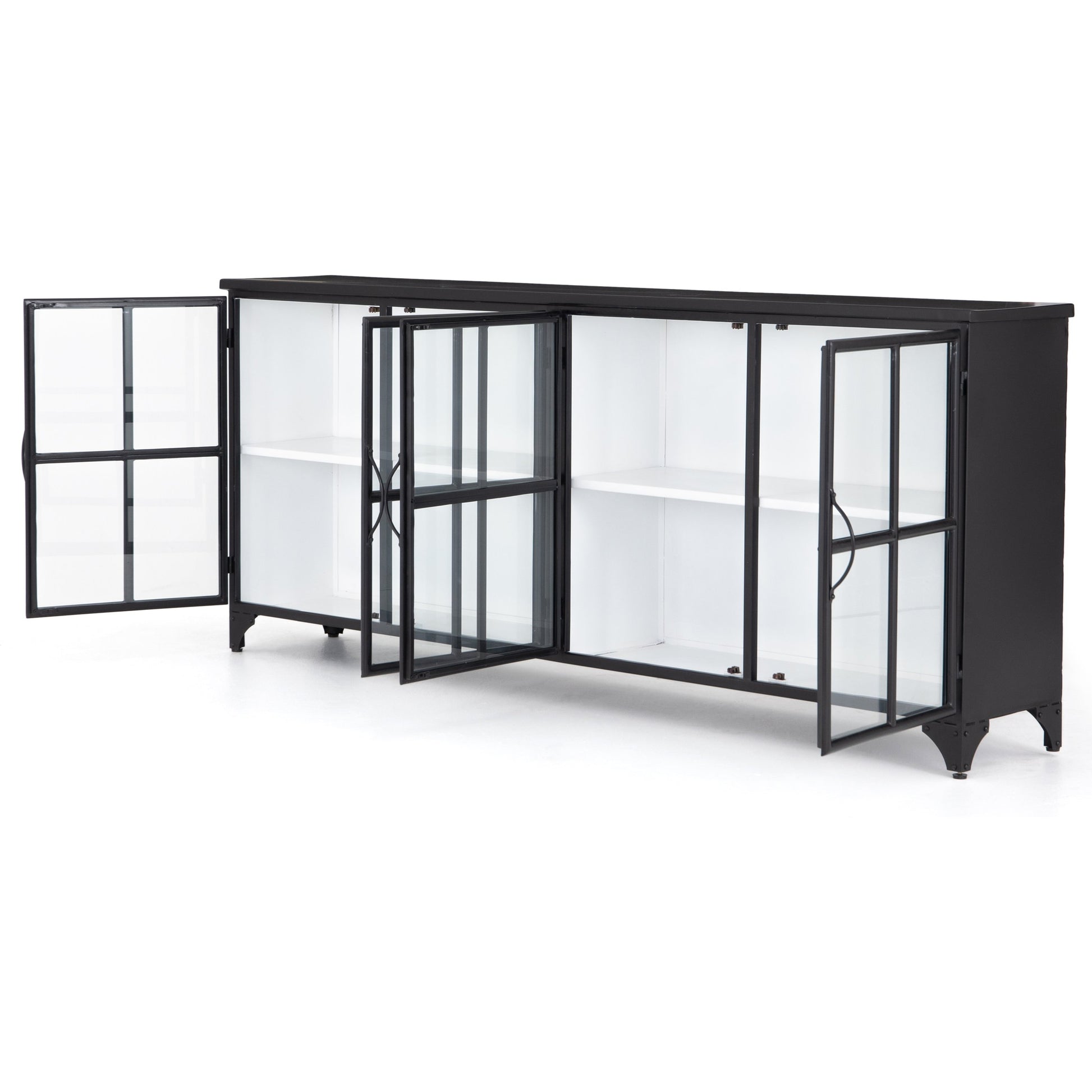 Camila Sideboard by Four Hands in painted white, black and tempered glass, painted white, black. Made from iron in a eclectic & global style.