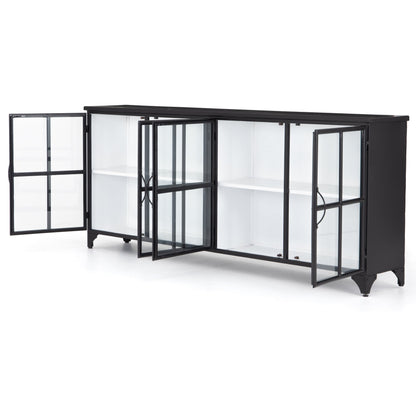 Camila Sideboard by Four Hands in painted white, black and tempered glass, painted white, black. Made from iron in a eclectic & global style.