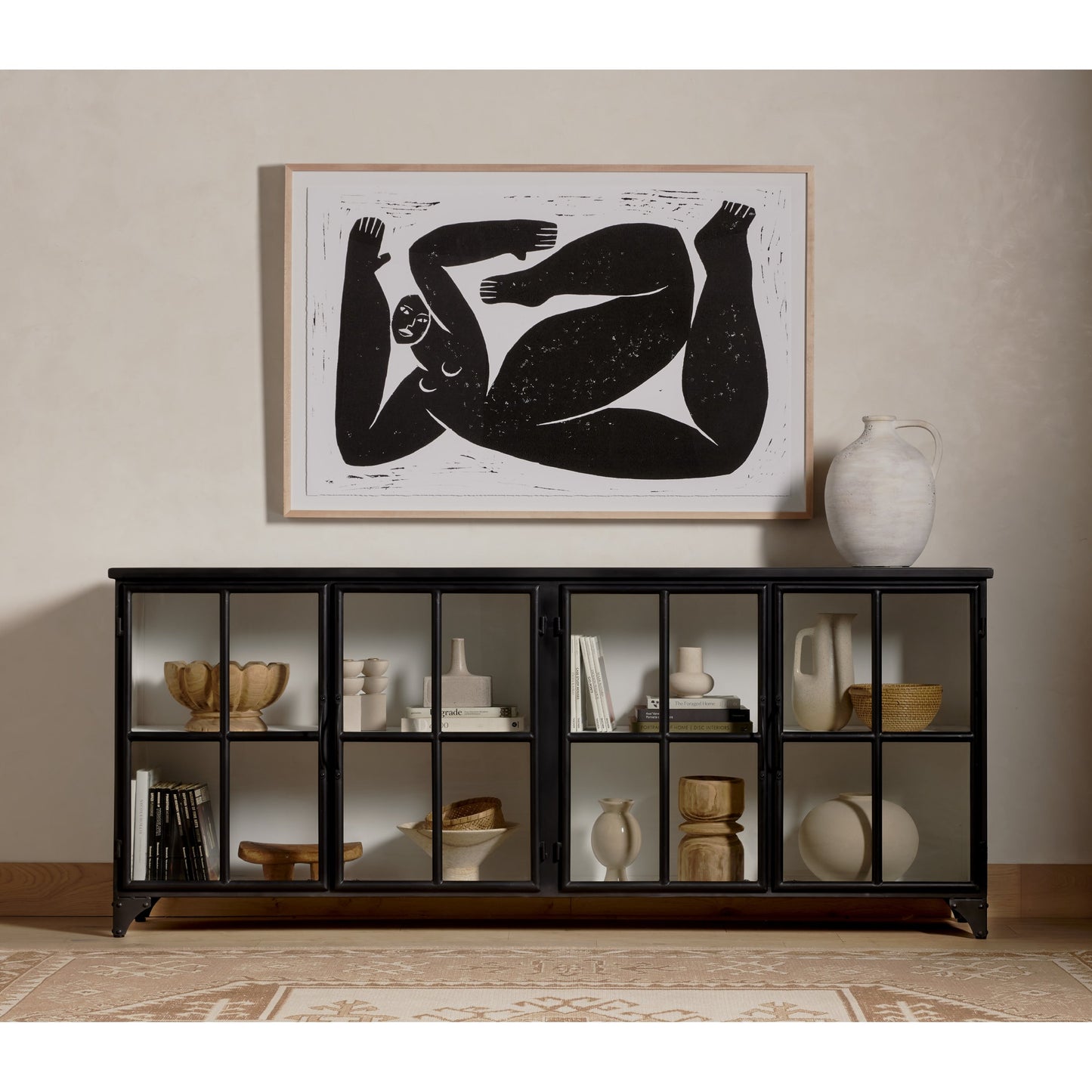 024 S-279203 | Lifestyle | Camila Sideboard by Four Hands in painted white, black and tempered glass, painted white, black. Made from iron in a eclectic & global style.
