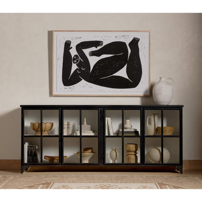 Camila Sideboard by Four Hands in painted white, black and tempered glass, painted white, black. Made from iron in a eclectic & global style.