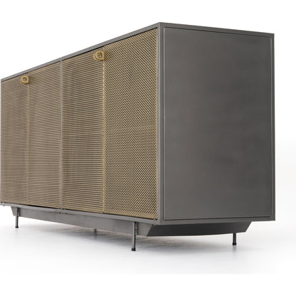 Hendrick Sideboard by Four Hands in black, perforated black and black. Made from iron in a modern style.