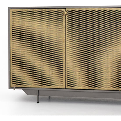 Hendrick Sideboard by Four Hands in black, perforated black and black. Made from iron in a modern style.