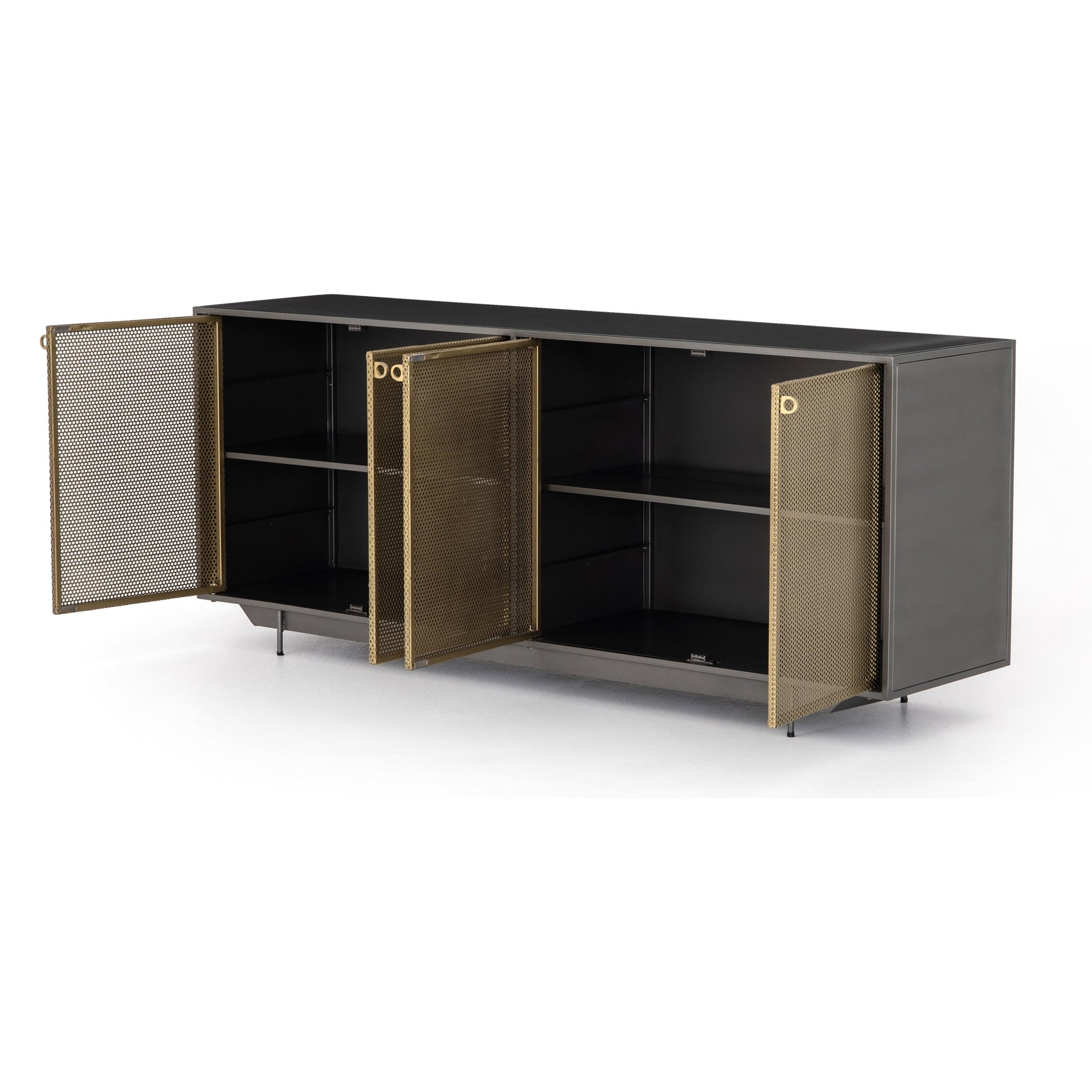 Hendrick Sideboard by Four Hands in black, perforated black and black. Made from iron in a modern style.