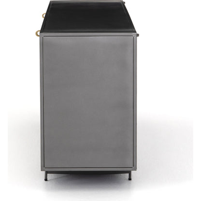 Hendrick Sideboard by Four Hands in black, perforated black and black. Made from iron in a modern style.