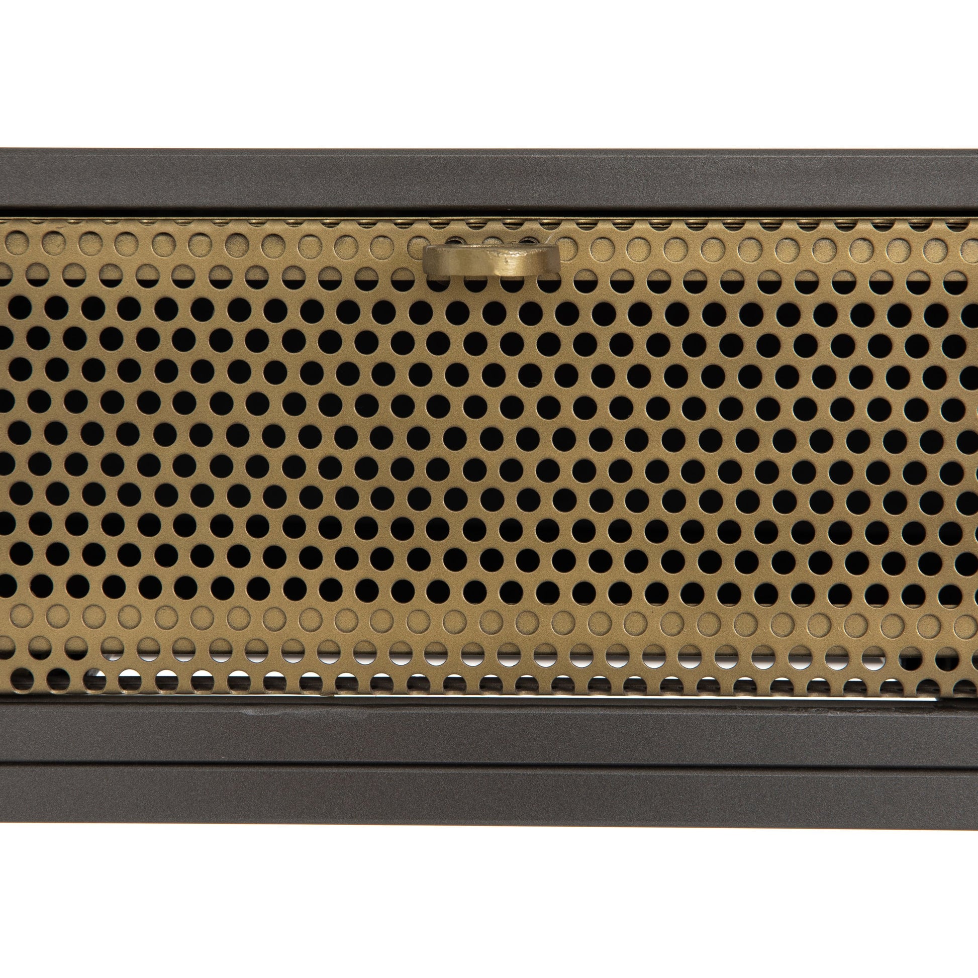 Hendrick Console Table by Four Hands in black, perforated black and black. Made from iron in a modern style.