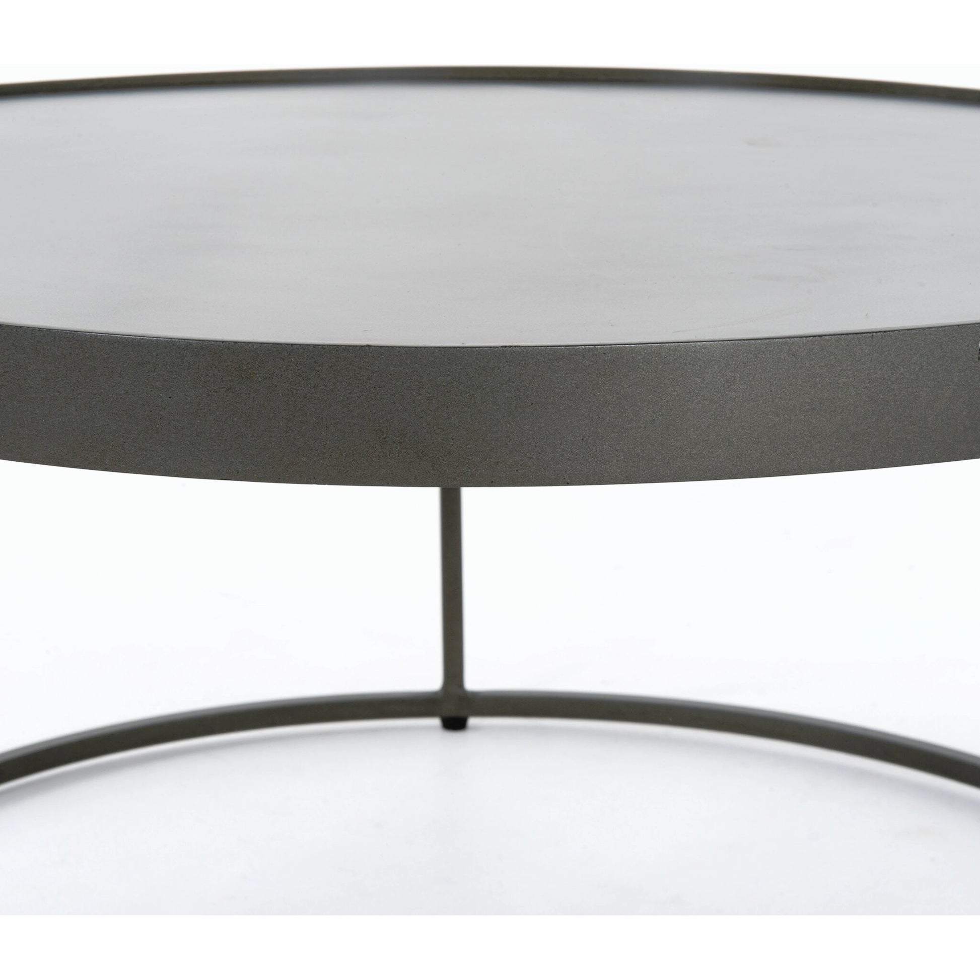 Evelyn Round Nesting Coffee Table by Four Hands in gunmetal, polished white marble. Made from solid marble, iron, engineered hardwood in a modern style.