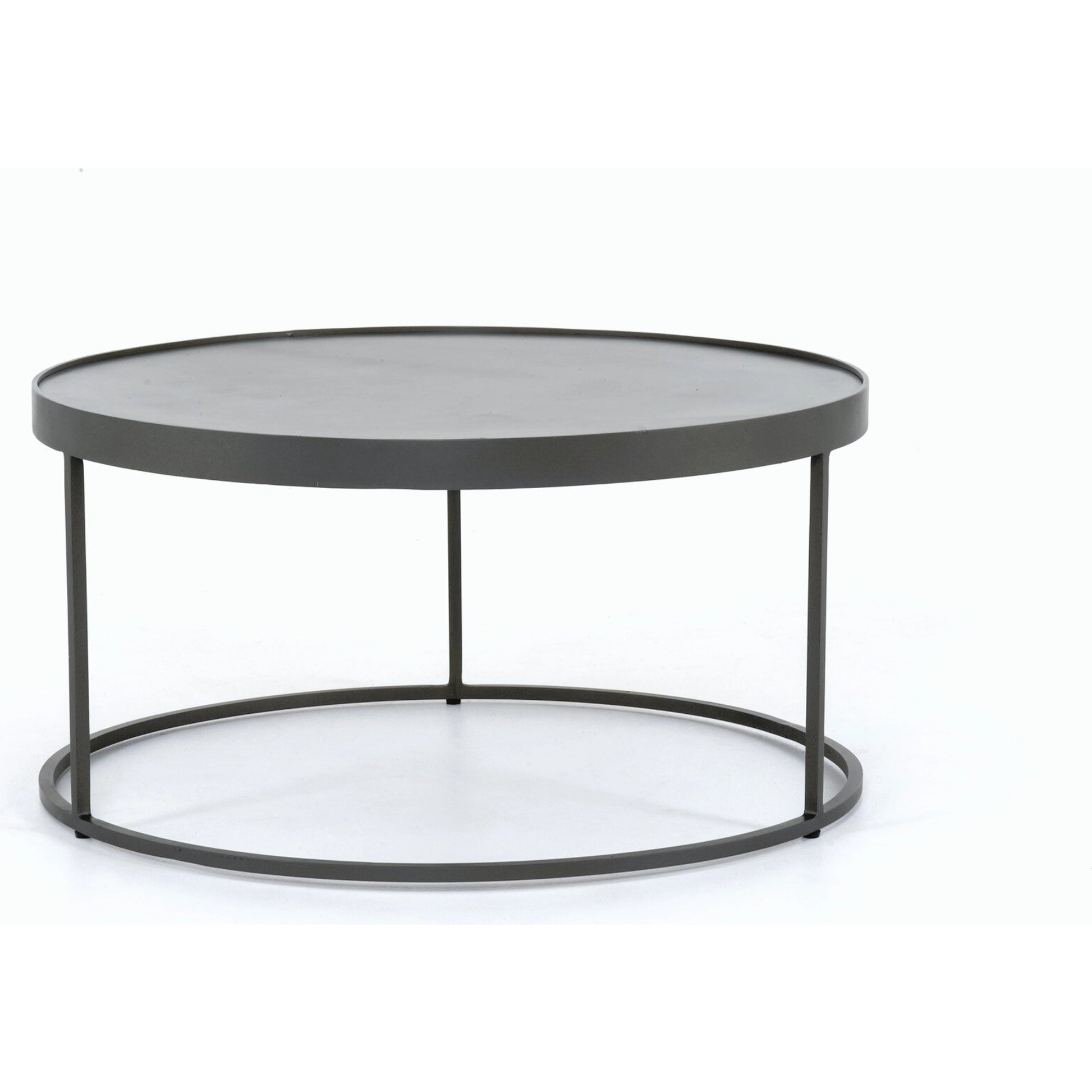 Evelyn Round Nesting Coffee Table by Four Hands in gunmetal, polished white marble. Made from solid marble, iron, engineered hardwood in a modern style.