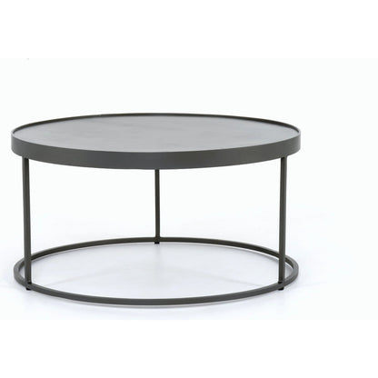 Evelyn Round Nesting Coffee Table by Four Hands in gunmetal, polished white marble. Made from solid marble, iron, engineered hardwood in a modern style.