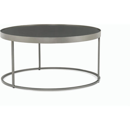 Evelyn Round Nesting Coffee Table by Four Hands in gunmetal, polished white marble. Made from solid marble, iron, engineered hardwood in a modern style.