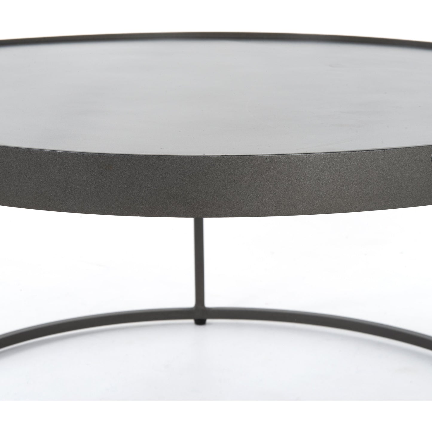 012 SI-1715219 | Closeup | Evelyn Round Nesting Coffee Table by Four Hands in gunmetal, polished white marble. Made from solid marble, iron, engineered hardwood in a modern style.