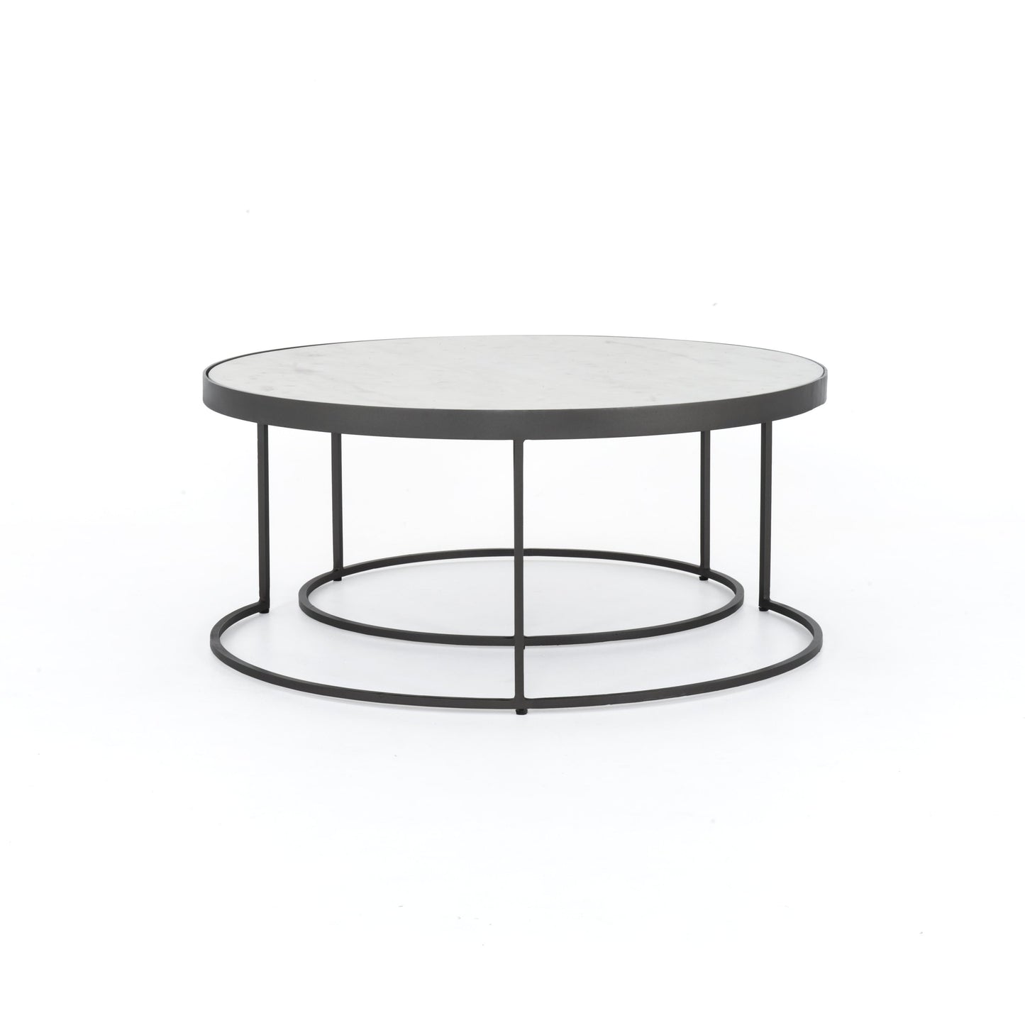 008 SI-1715219 | Additional Silo | Evelyn Round Nesting Coffee Table by Four Hands in gunmetal, polished white marble. Made from solid marble, iron, engineered hardwood in a modern style.