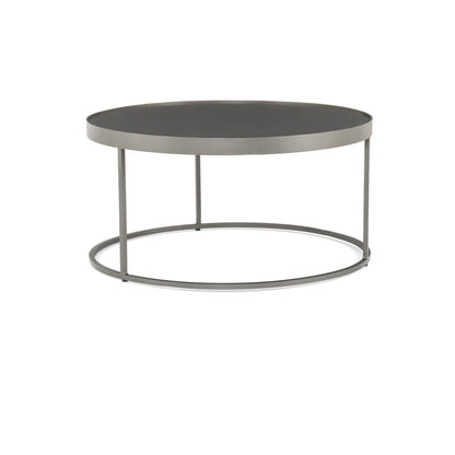 Evelyn Round Nesting Coffee Table by Four Hands in gunmetal, polished white marble. Made from solid marble, iron, engineered hardwood in a modern style.