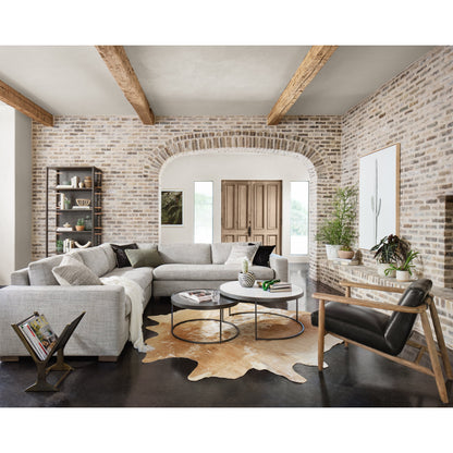 Evelyn Round Nesting Coffee Table by Four Hands in gunmetal, polished white marble. Made from solid marble, iron, engineered hardwood in a modern style.