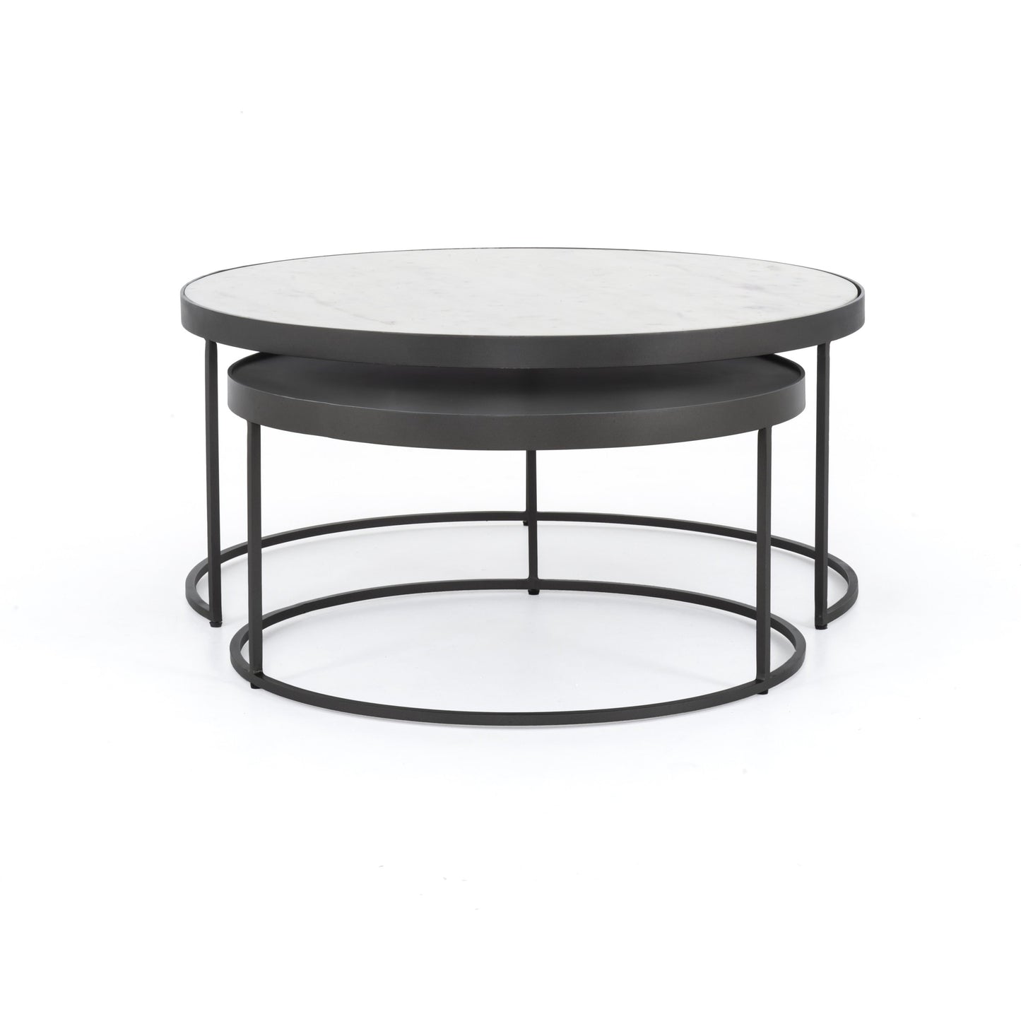 002 SI-1715219 | Additional Silo | Evelyn Round Nesting Coffee Table by Four Hands in gunmetal, polished white marble. Made from solid marble, iron, engineered hardwood in a modern style.
