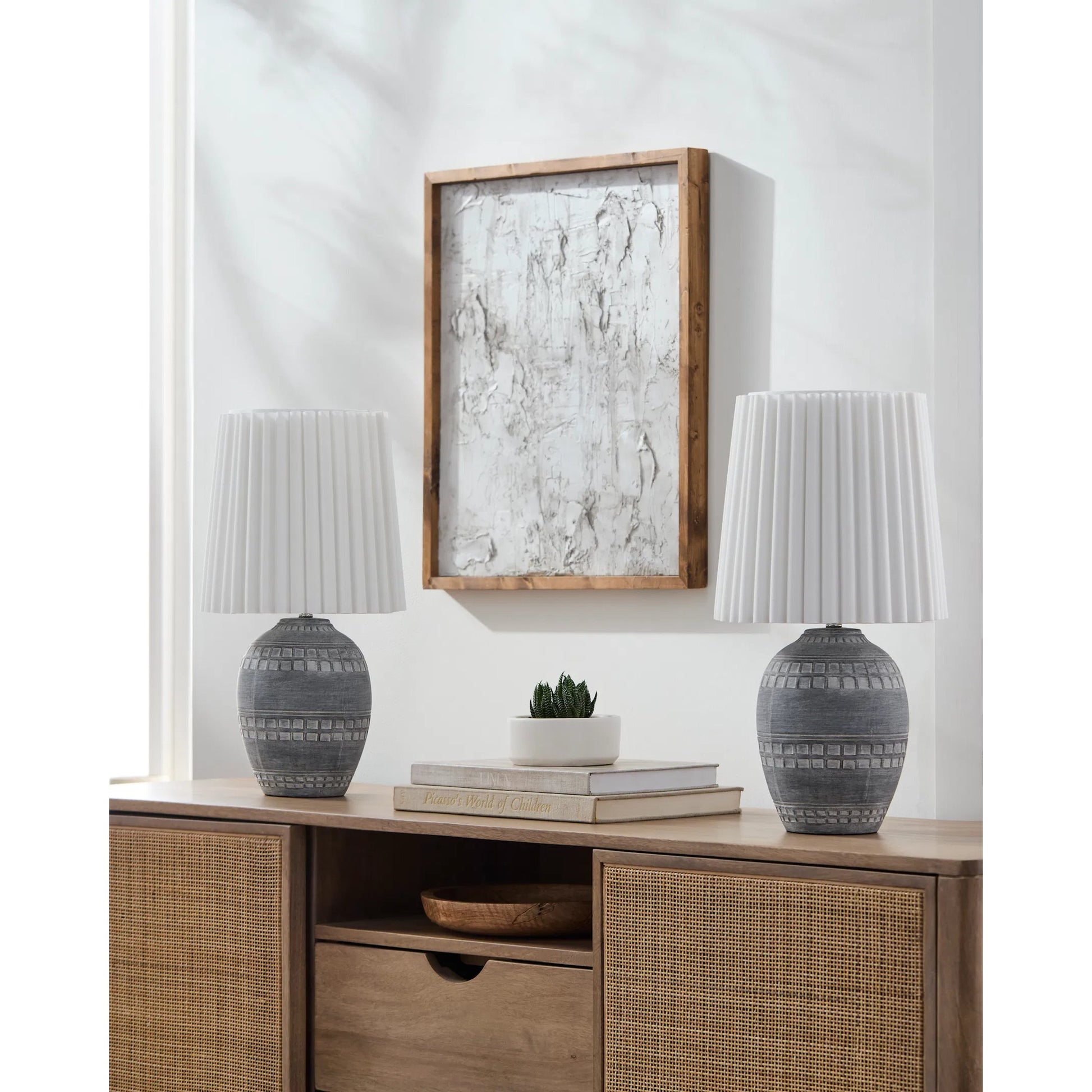 Iroh Accent Table Lamp (Set of 2) by Livabliss in painted. Made from ceramic, linen, polyester in a modern style.