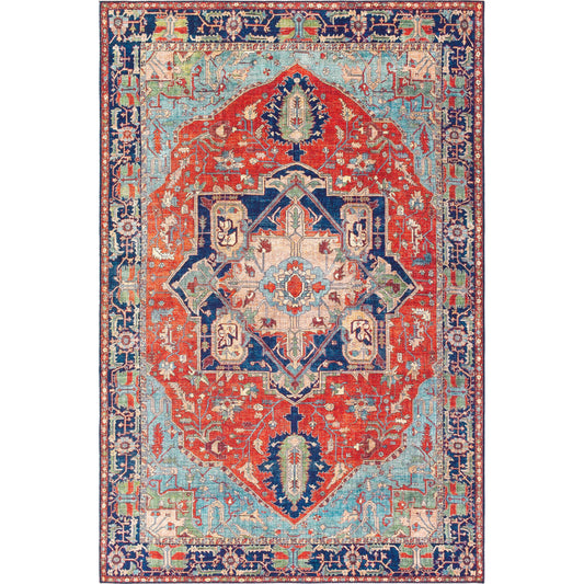 001 SR-756250,SR-756251,SR-756252,SR-756254 | Additional Silo | Iris Rug by Livabliss in bright red, burnt orange, navy, ice blue, grass green, wheat, ivory, bright yellow. Made from 100% polyester in a traditional style.