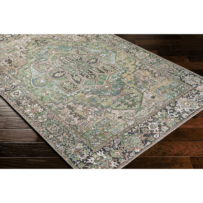 Iris Rug - 19334 by Livabliss in medium green, dark blue, charcoal, light olive, sage, light beige. Made from polyester in a unique style.